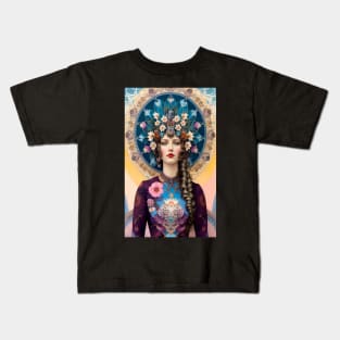 Art Deco Girl with Flowers Kids T-Shirt